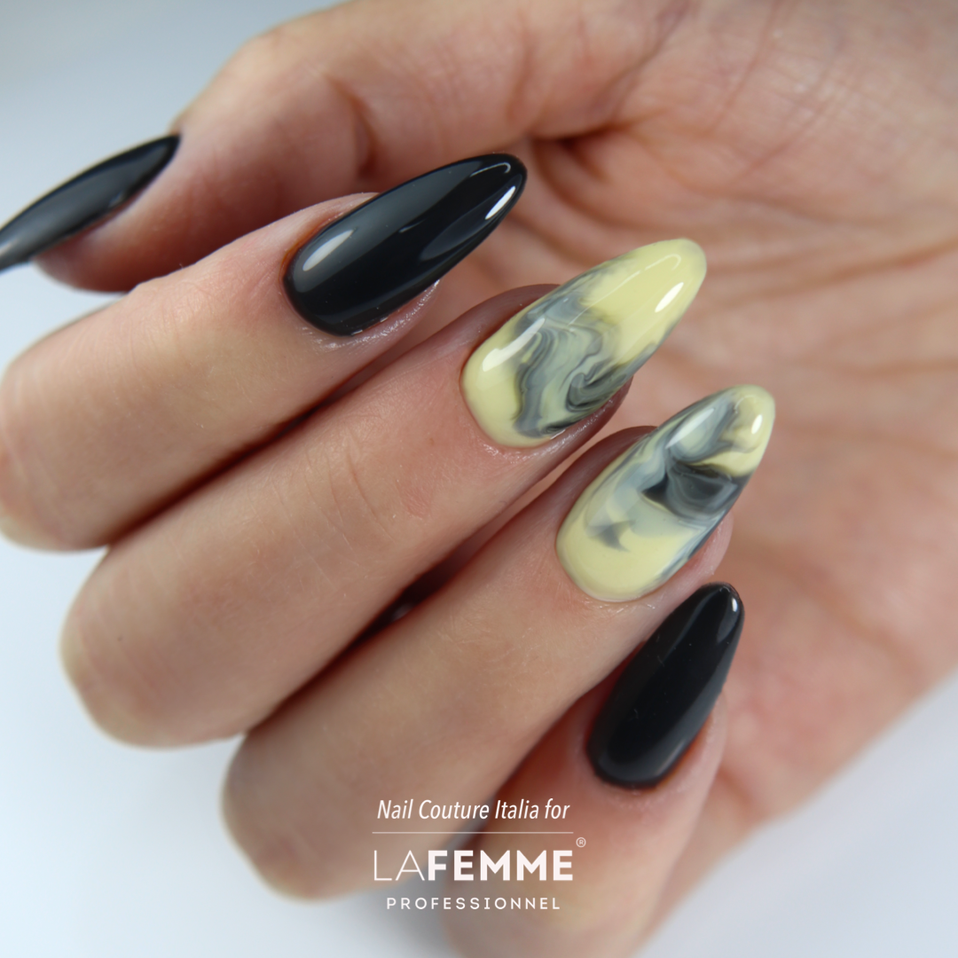 Uñas amarillas H011 H073 combinación esmalte semipermanente