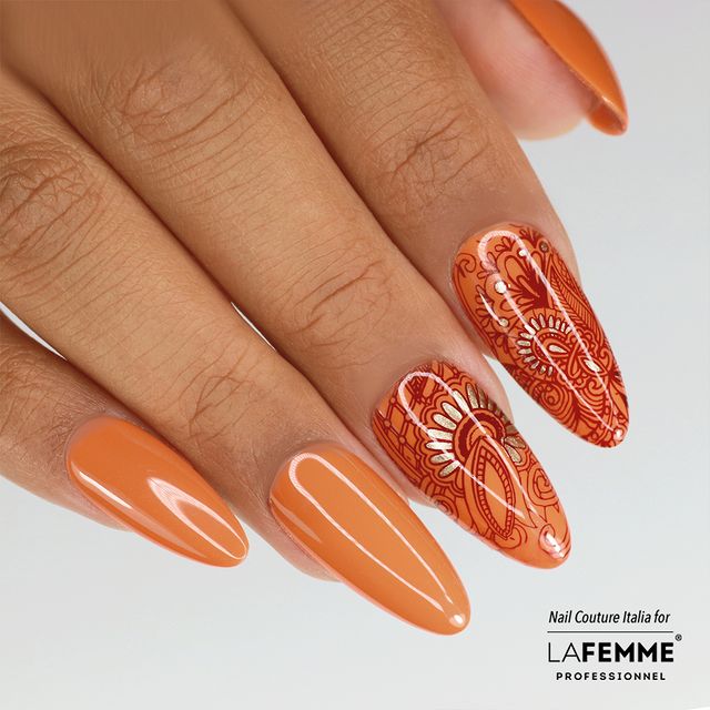 Diseño uñas naranjas nail art semipermanente profesional