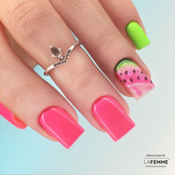 diseño Uñas Rosa verde Flúor