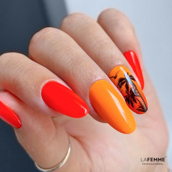 diseño uñas naranja coral verano