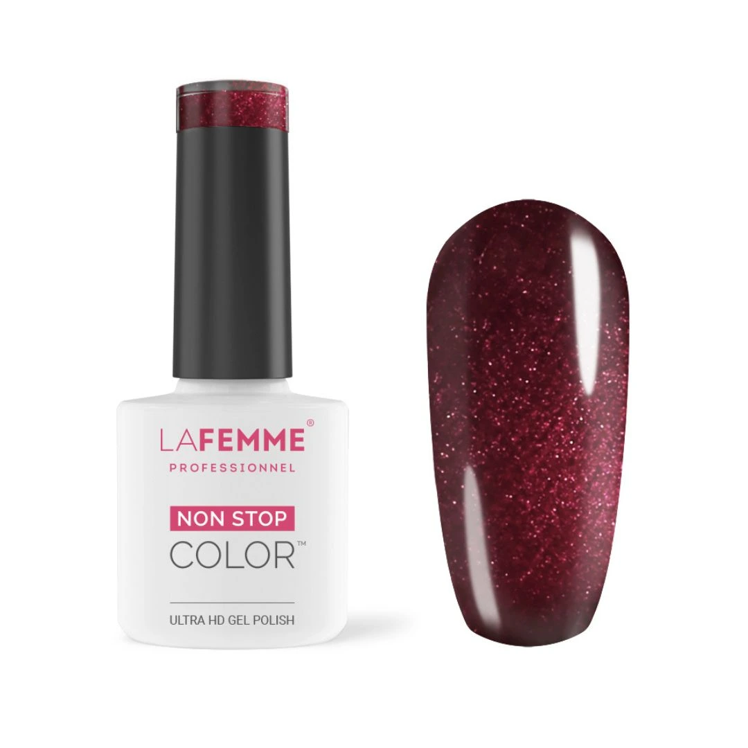 Esmalte Semipermanente Burdeos con Purpurina H411