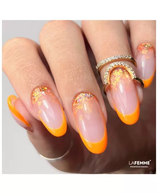 Esmalte semipermanente naranja H340 francesa glitter verano